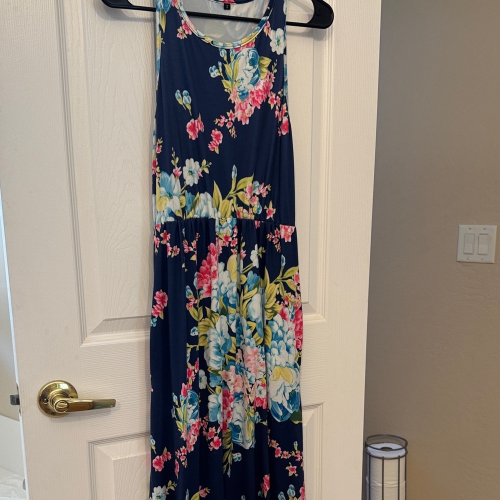 Floral Maxi Dress in Navy and Pink